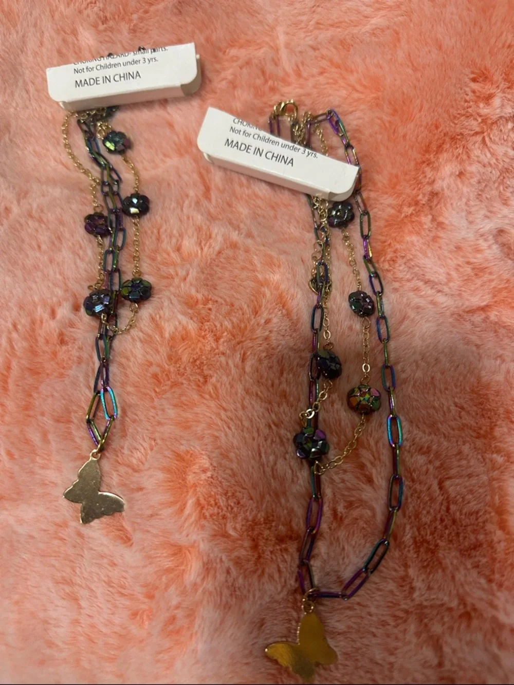 NWT Nordstrom Ruby & Ry Kids Layered Butterfly Necklace Set Of 2 Rainbow/Gold